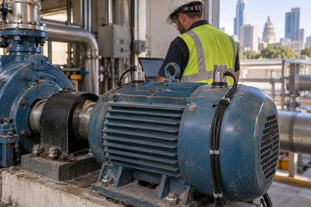 Temporary sensors attached to an industrial motor during a field trial
